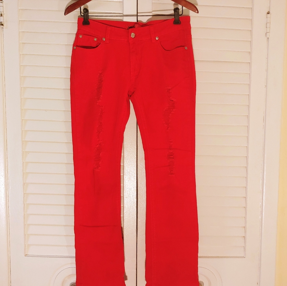 Red Distressed Style Jeans - Picture 11 of 12